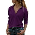 thumbnail image 2 of RYDCOT Womens Fashion Tops 2023 Trendy Women's Summer Casual Long Sleeve Blouse Turn-down Neck Tops T-Shirt Sale Purple, 2 of 5