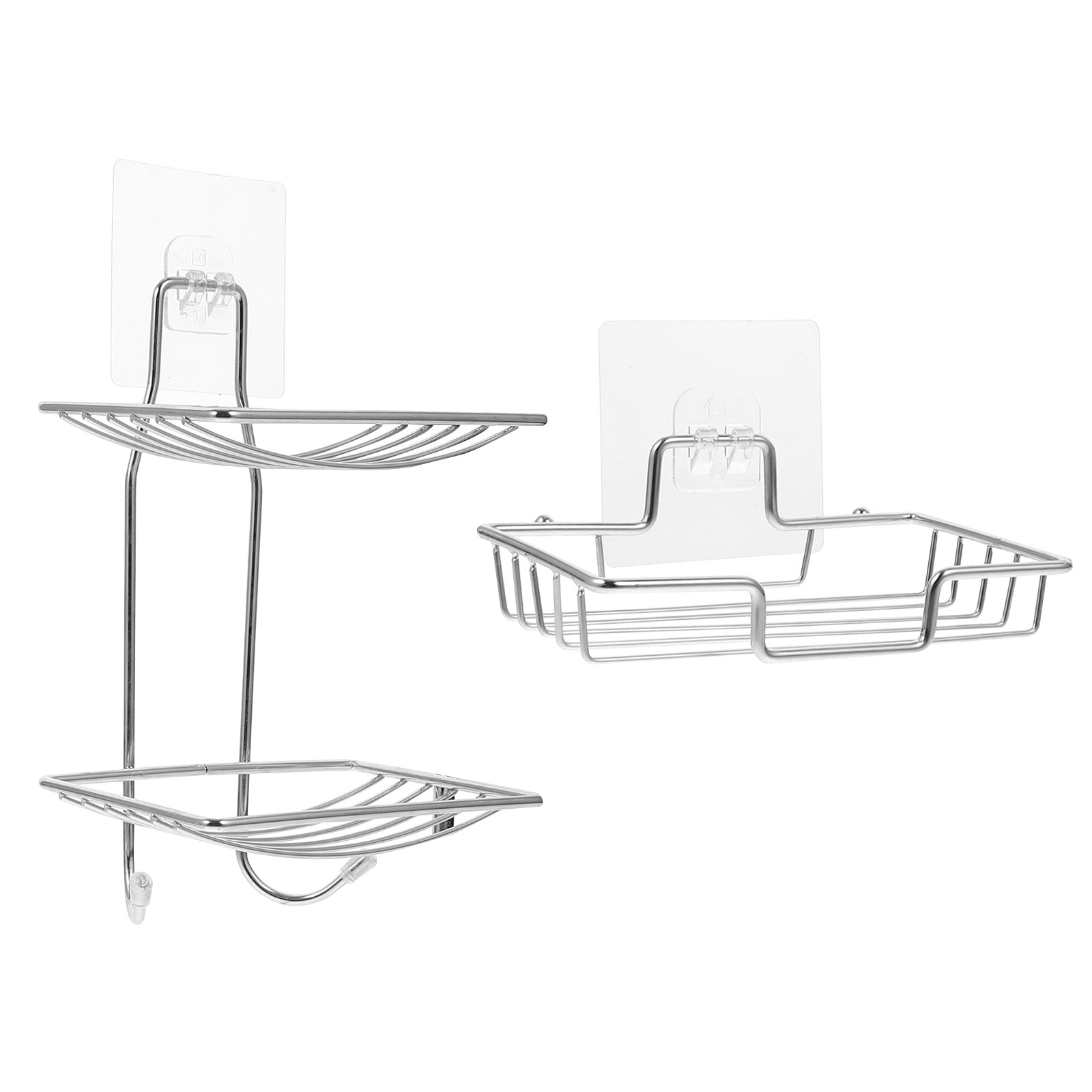 HOMEMAXS 2pcs Wall Mounted Drainage Soap Rack Double Layers Soap
