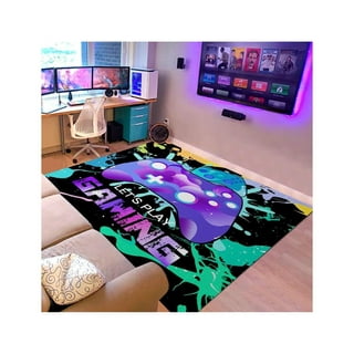 Gaming Rug Game Carpet for Gamer Kids Boy Playroom Rug Controller Area Rugs  Dining Living Play Home Decor Non-Slip Comfy Floor Blue Mat 39''x59