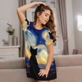 thumbnail image 3 of Balery Cat Under Starry Skies Camisón de manga corta con cuello redondo para mujer, cómodo y elegante., 3 of 6