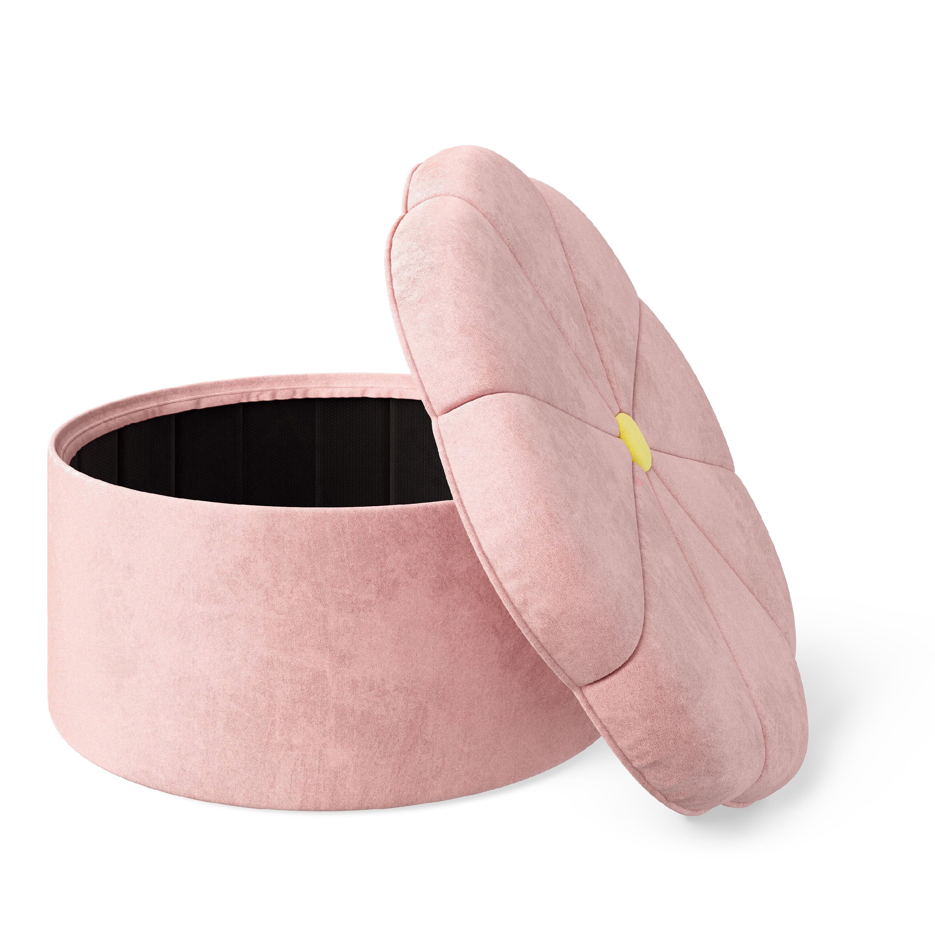 Mainstays Kids Daisy Pink Plush Fantasy Fun Ottoman with Hidden Storage