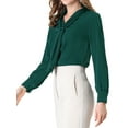 thumbnail image 5 of MODA NOVA Junior's Solid Long Sleeve Pleated Tie Neck Shirt Dark Green S, 5 of 6