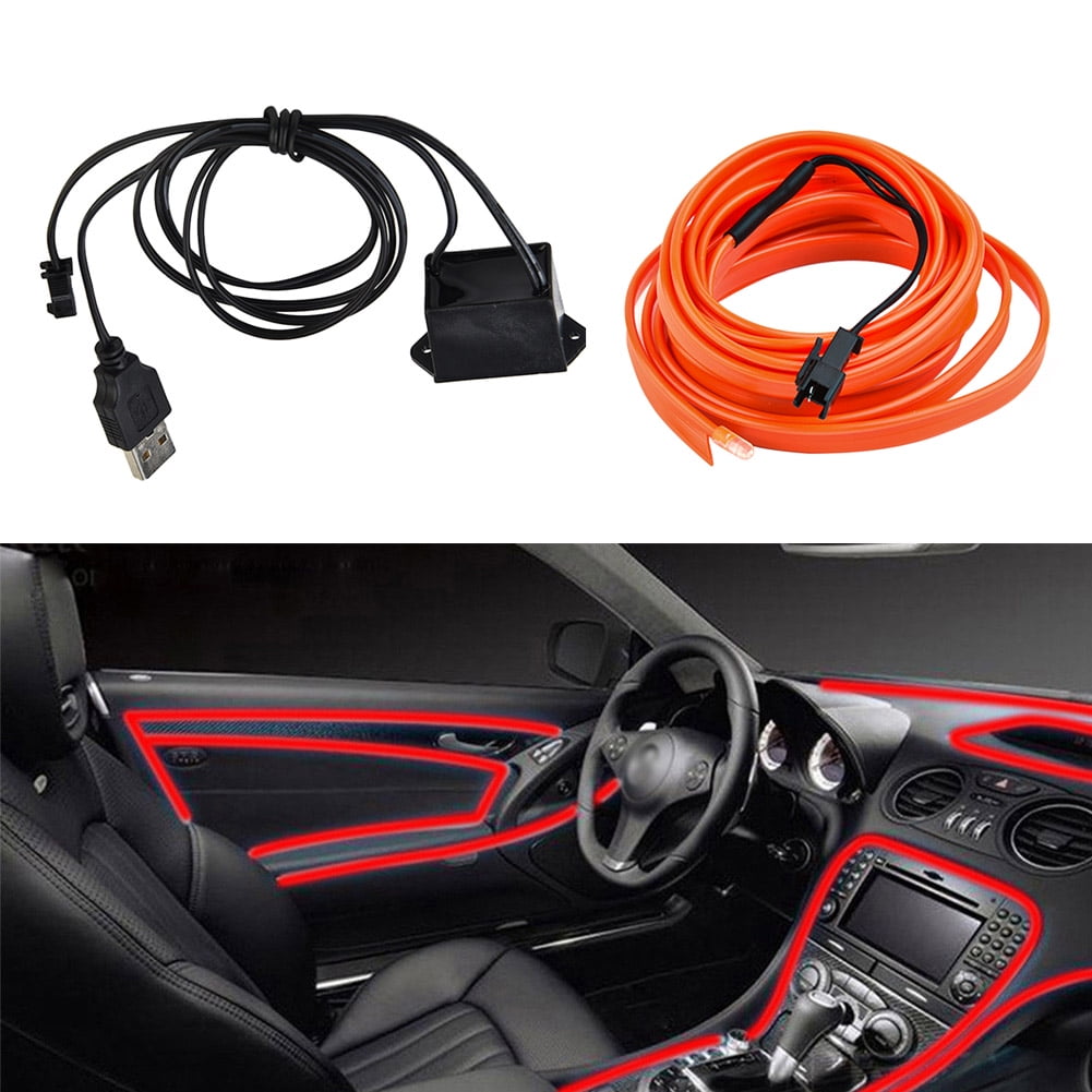 Goodhd 5V USB Red LED Light Glow EL Wire String Strip Car Interior