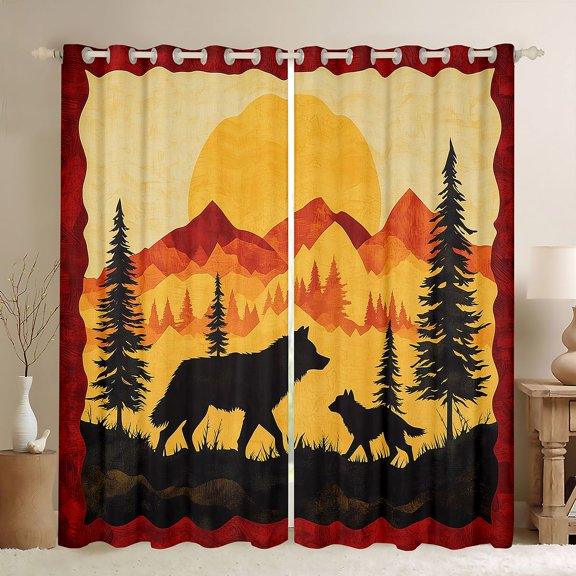 Manfei Woodland Animal Wolves Black Out Curtains,Rustic Hunting Curtains Pack of 2 (42x63 Each),bohemian Exotic Style Bedroom Curtains For Teens,Luxury Bedroom Decor
