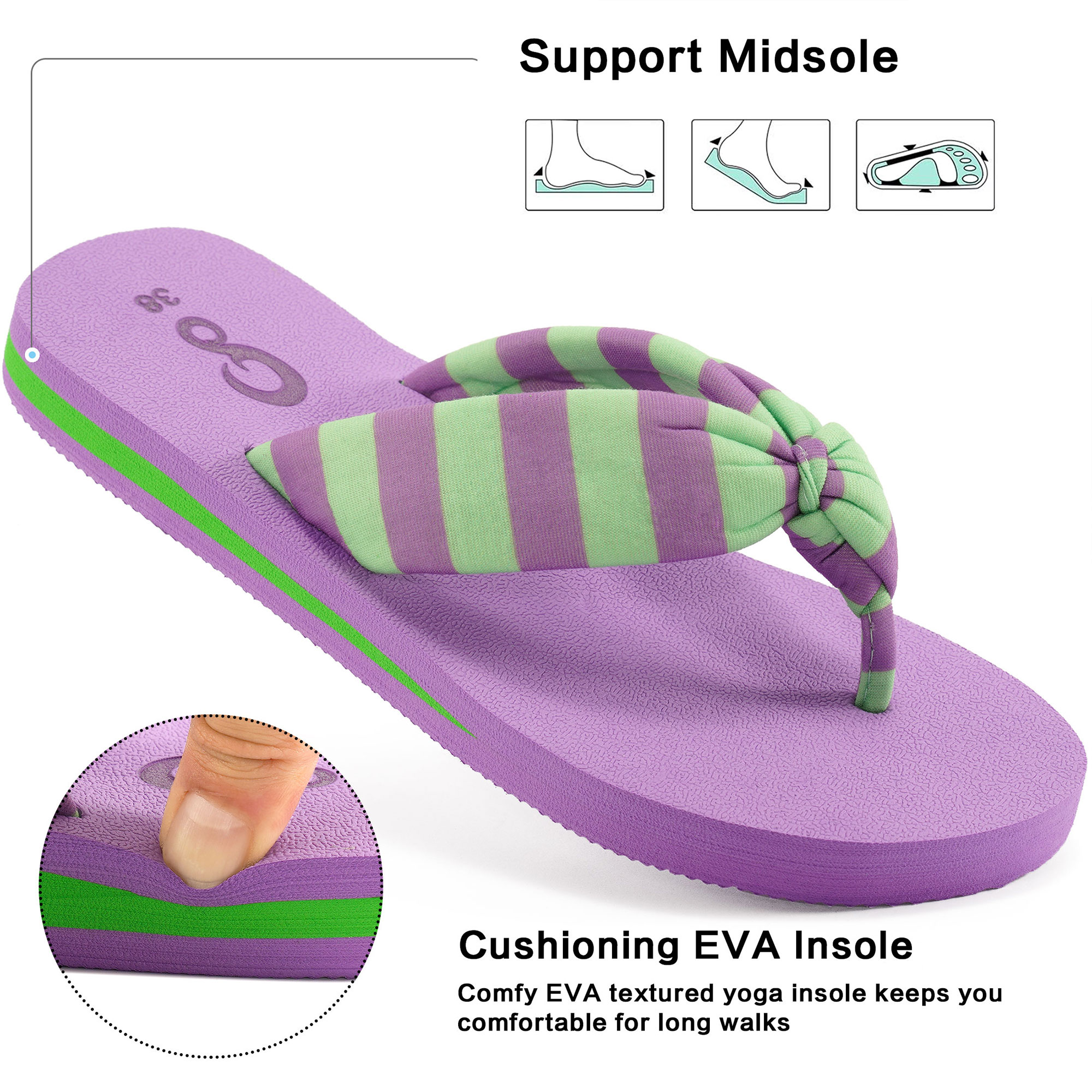 Ecetana Women's Yoga Mat Flip Flops Thong Sandals photo 3
