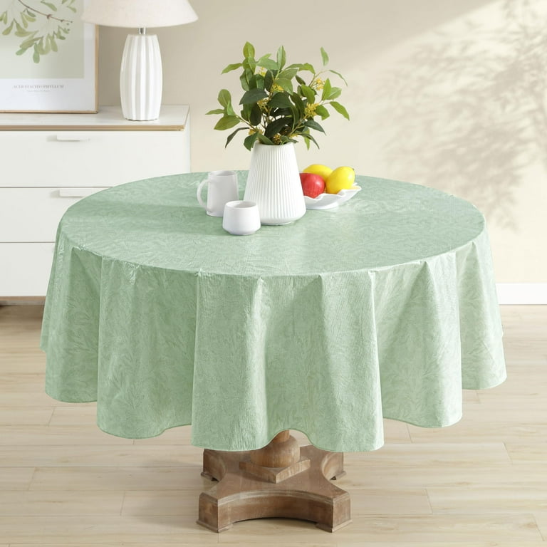 Newbridge Sage Green 70-Inch Round Vinyl Flannel-Backed Tablecloth photo 8