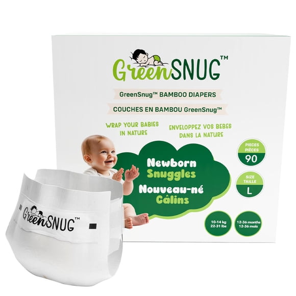 GREEN SNUG Couches en Bambou Taille 3 (10–14 kg), Fibre de Bambou, Sans latex Ni Chlore, Indicateur d'Humidité, Douces, Ajustement Réglable, 12–36 Mois