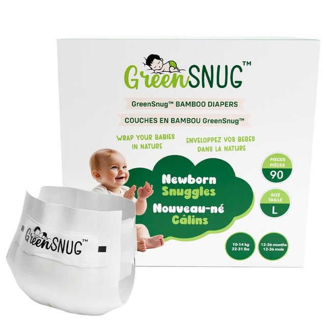 GREEN SNUG Bamboo Diapers Size 3 (10–14 kg), bamboo fiber, latex & chlorine-free, wetness indicator, soft, adjustable fit, 12–36 months