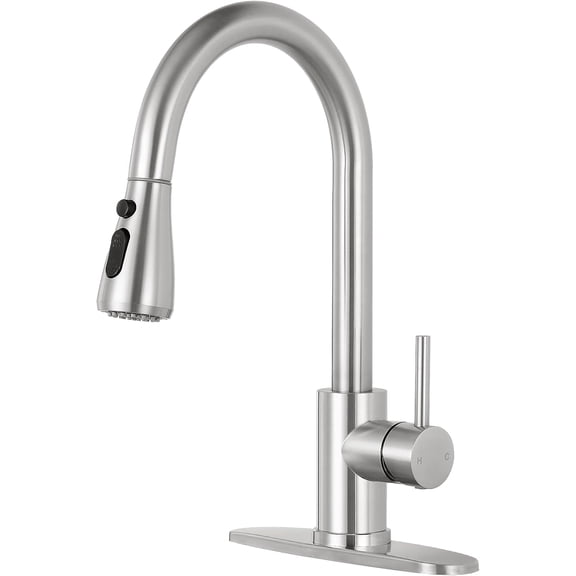 YUNMEIYI Kitchen Faucet with Pull Down Sprayer Brushed Nickel Single Handle Kitchen Sink Faucets with Pull Out Sprayer Stainless Steel Modern Commercial Farmhouse Rv Camper Kitchen Faucets