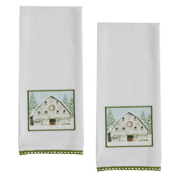 Park Designs Christmas Barn Patch Dishtowel Set of 2