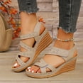 thumbnail image 3 of THDHVS Womens Wedge Sandals,Wedge Sandals for Women,Fashion Women Casual Round Head Comfy Wedge Beach Sandals Khaki 6, 3 of 7