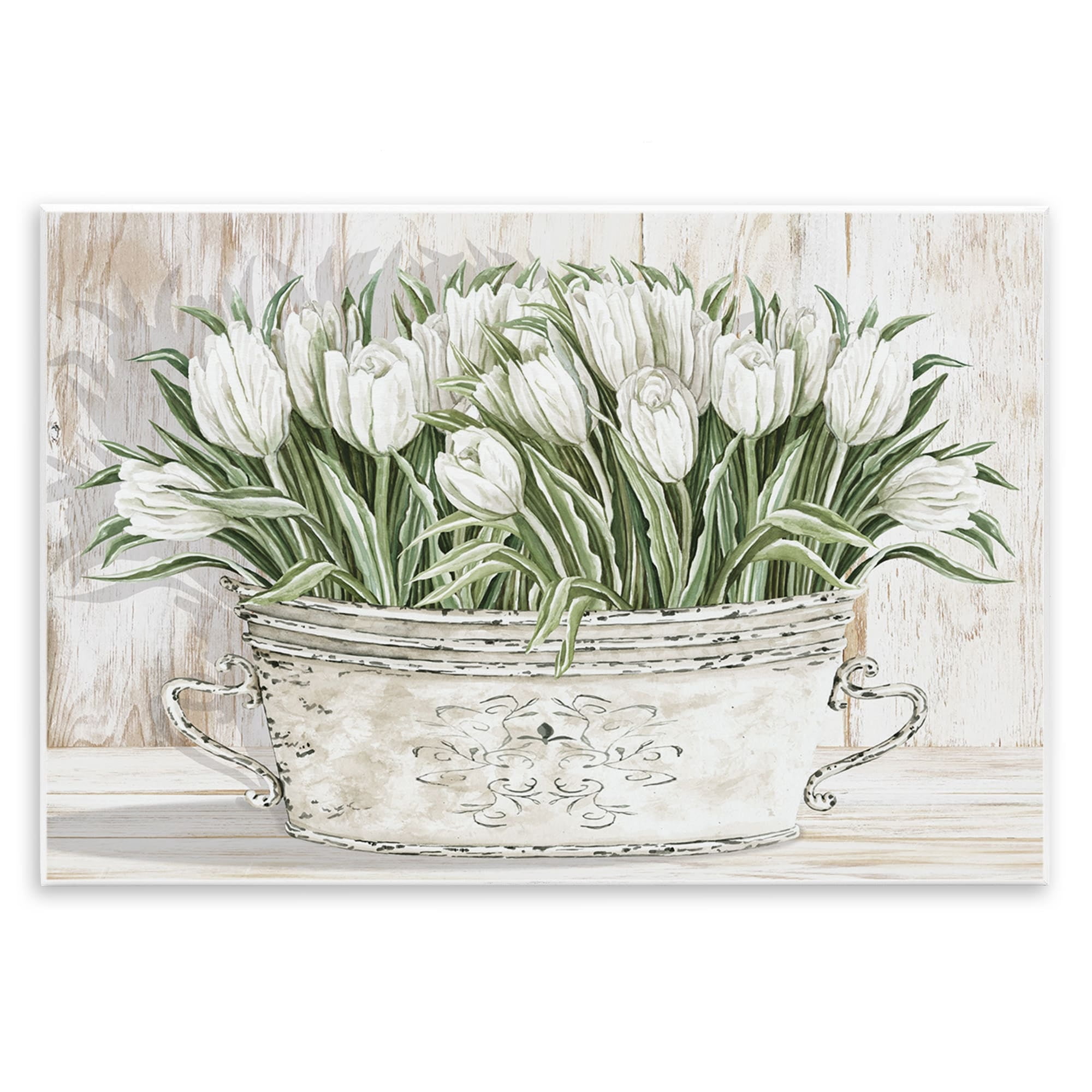Stupell Industries White Tulip Flowers Fresh Vintage Country Tin Painting, 19 x 13, Design by Cindy Jacobs