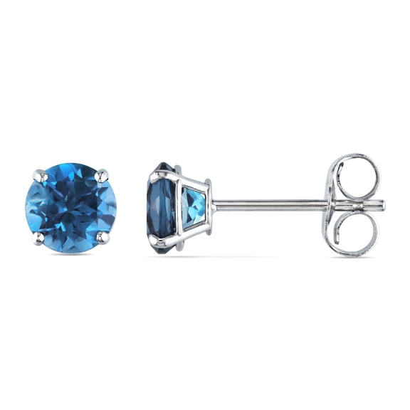 Everly Women's 1 1/5ct TGW London Blue Topaz 14k White Gold Solitaire Stud Earrings