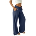 thumbnail image 5 of Danhjin Summer Women's Linen Pants High Waisted Straight Wide Leg Casual Loose Comfy Stretch Beach Pant With Pockets For Daily Outfits, 5 of 6