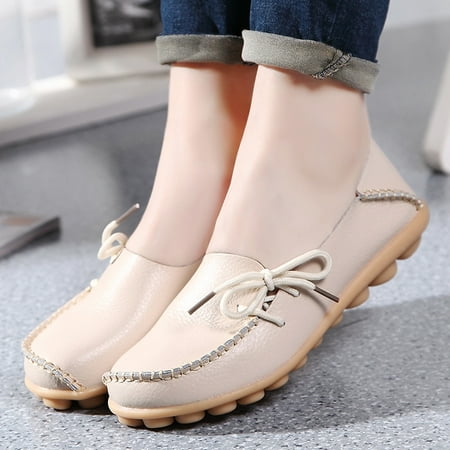 

YAZI Women s Comfortable Leather Loafers Casual Round Toe Moccasins Wild Driving Flats Soft Walking Shoes Women Slip On