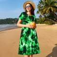 thumbnail image 4 of Balery Green Tie Dye Vestidos sueltos de manga corta para mujer, vestidos de verano 2025, vestidos casuales de corte A con vuelo., 4 of 6