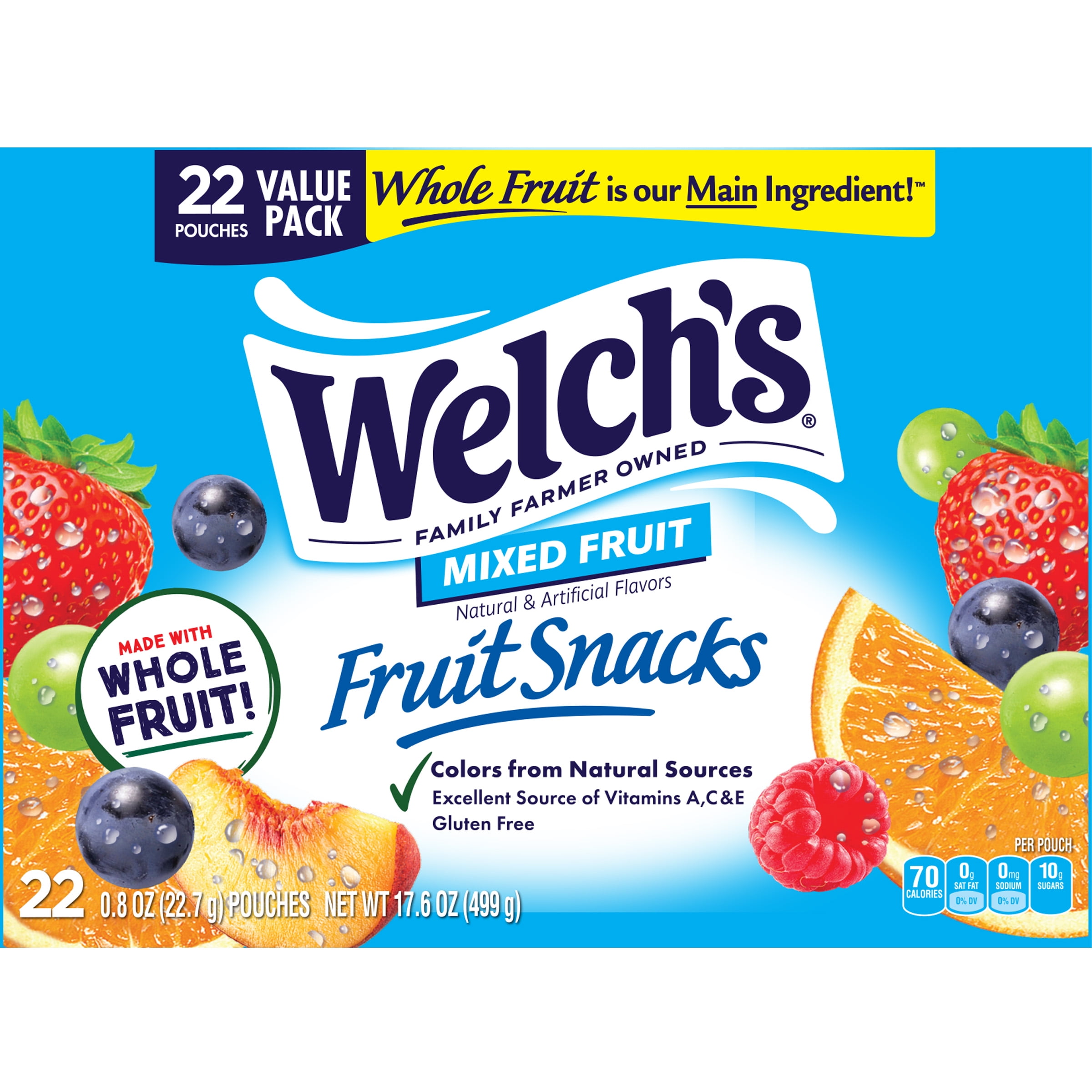 Welch's Fruit Snacks Gluten-Free Mixed Fruit Soft Fruit Snacks, .8 oz (132 pack)