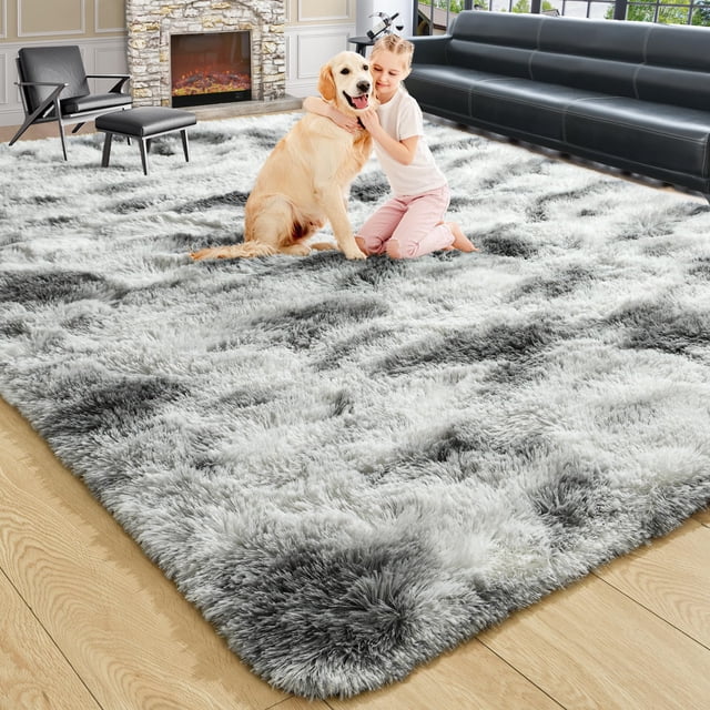 Alfombra de Área Noahas Esponjosa Tie-Dye Gris y Blanca 120x180 cm