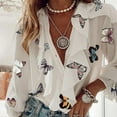 thumbnail image 2 of Juosiy Women Elegant Loose Ruffled V Neck Blouse Tops Casual Floral Print Long Puff Sleeve Shirts, 2 of 4