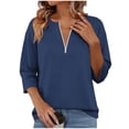 thumbnail image 5 of Women's 3/4 Sleeve Tops 1/4 Zip Pullover Tee Shirts Solid Color Loose Fit Casual Spring Summer Tshirts (XL, Navy|Solid), 5 of 6