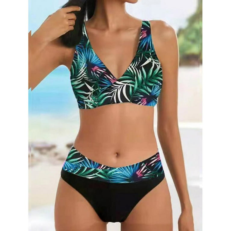 Summer Savings Clearance! aoksee High Waisted Bikini for Women Push Up  Bikini Sets Two Piece Bathing Suit Swimsuits Swimwear,Green 