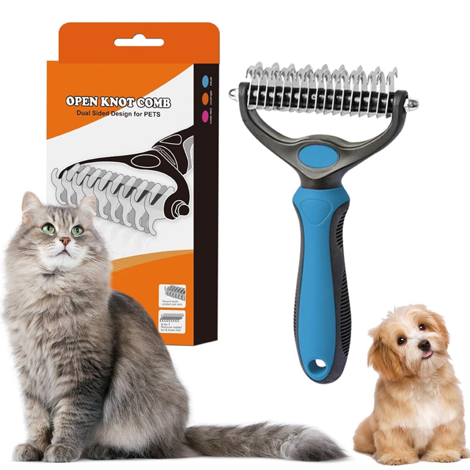Pet Pro Grooming Tool,for Dogs & Cats,Double-Sided Deshedding Brush and Undercoat Rake,Pet Detangling Comb for Medium to Long Haired Pets (B)