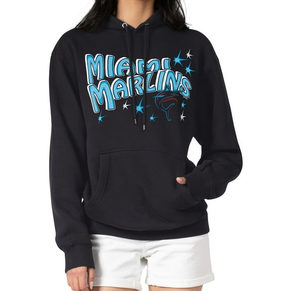 Women's Starter Black Miami Marlins Fireworks Fleece Tri-Blend Pullover Hoodie