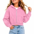 thumbnail image 2 of Girls Zip up Hoodie Cropped B Kids Fashion Casual Sweatshirt Tween Solid Color Crop Jackets Fall Tops Pockets Pink 150, 2 of 6