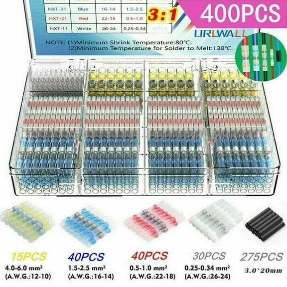 Ana 400PCS Solder Seal Wire Connectors, Self-Solder Heat Shrink Butt Connector Solder Sleeve Waterproof Insulated Electrical Butt Splice Wire Terminals for Marine Automotive Boat Truck Wire Joint