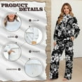 thumbnail image 7 of SCRAWLGOD Floral Leaf Print White Black Women's 2 Piece Lounge Set Travel Casual Outfits Tracksuit Comfy Turtleneck Sweatshirt Wide Leg Loungewear Baggy Comfy Sweatsuit, L, 7 of 7