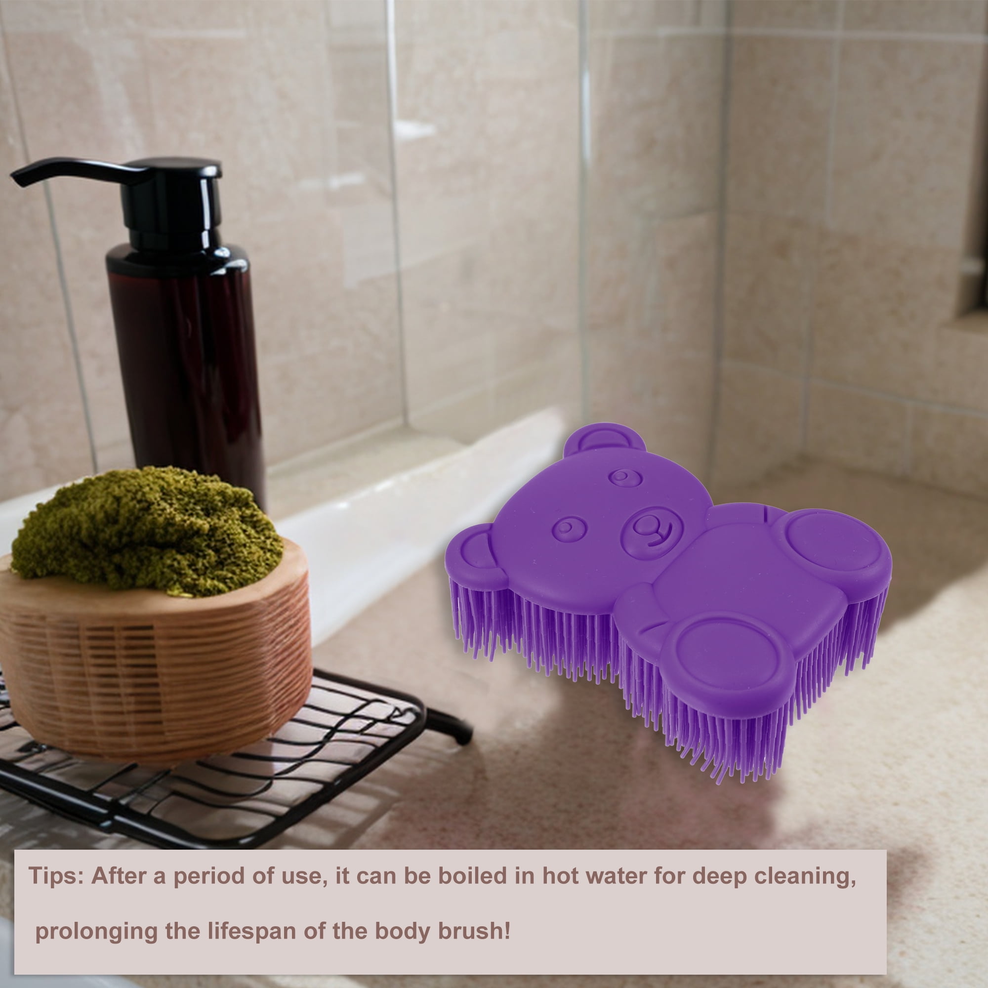 Unique Bargains Soft Silicone Loofah Pet Shower Brush Purple
