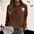 thumbnail image 2 of Tisuna Halloween Sweatshirt For Women Relaxed Fit Skull Print Crewneck Sweatshirt Ladies Long Sleeve Festival Theme Party Fall Tops Clothes Size S, 2 of 4