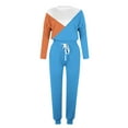 thumbnail image 4 of Yeaiivve Two Piece Outfits for Women Color Block Long Sleeve Crewneck Pullover Tops and Pants Jogger Sweatsuits Lounge Tracksuit Set with Pockets Sky Blue M, 4 of 5