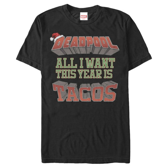 Men's Marvel Christmas Deadpool Wants Tacos  Graphic Tee Black Large