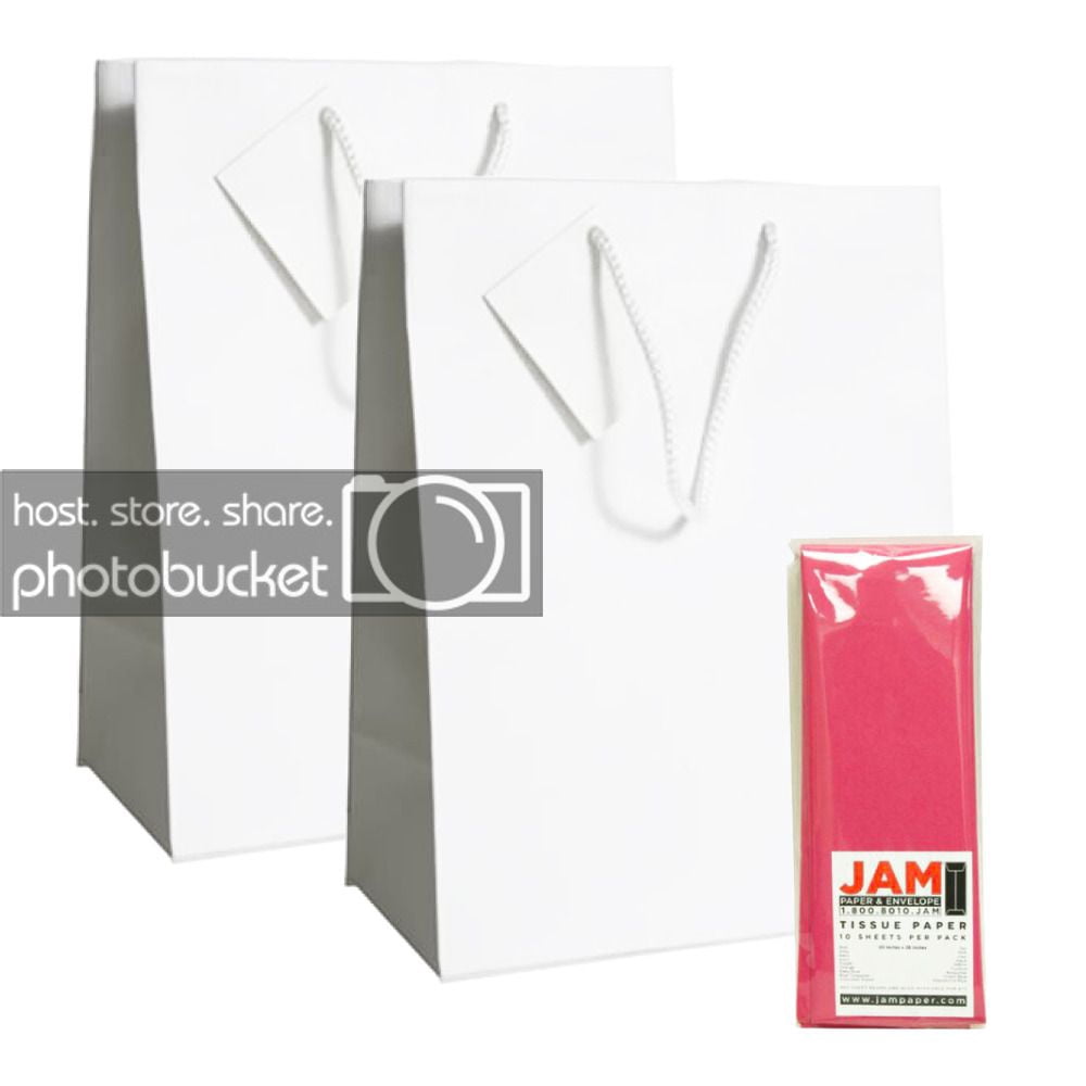 JAM Gift Bag Assortment, 2 White Bags & Fuchsia Pink Tissue Paper, 3/Pack