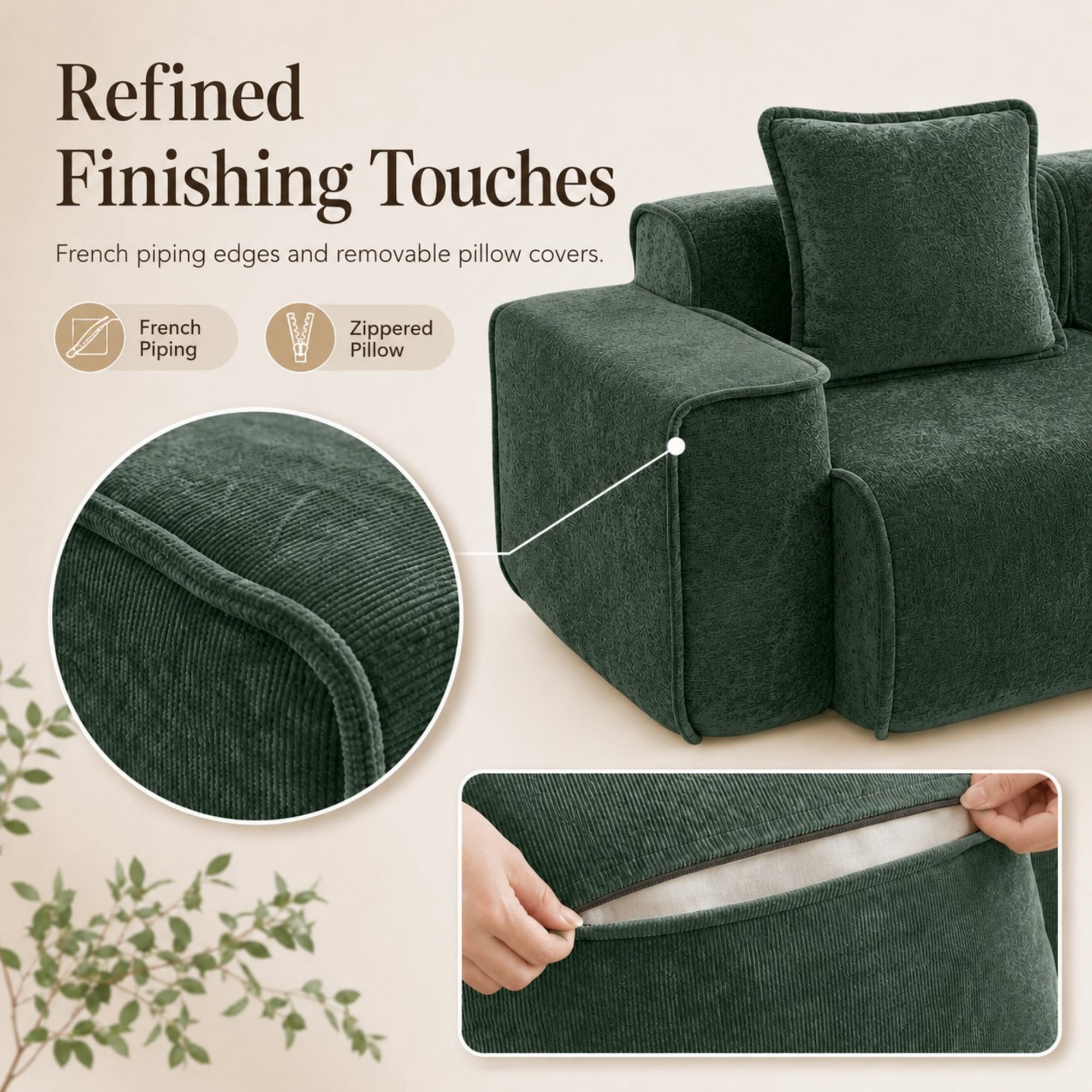 DEALTOPS 79" Modern Velvet Cloud Couch, 2-Seater Modular Loveseat with 2 Pillows, Green