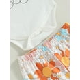 thumbnail image 5 of Infant Baby Girls Summer Outfit White Sleeveless Rainbow Print Romper Floral PP Shorts/Flared Pants Sets, 5 of 7
