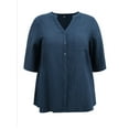 thumbnail image 4 of DARING DIVA Women's Plus Size V Neck 3/4 Sleeve Button Down Casual Blouse 2X Dark Blue, 4 of 5