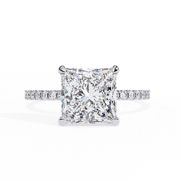 2.28 CT Princess Cut IGI Certified Lab Created Diamond Solitaire With Accents Cut Ring, Hidden Halo With White Gold Wedding Anniversary Ring