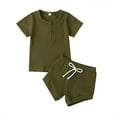 thumbnail image 1 of 2Pcs Infant Knitted Short Sleeve O-Neck Pullover Solid Color Shorts Unisex, 1 of 2