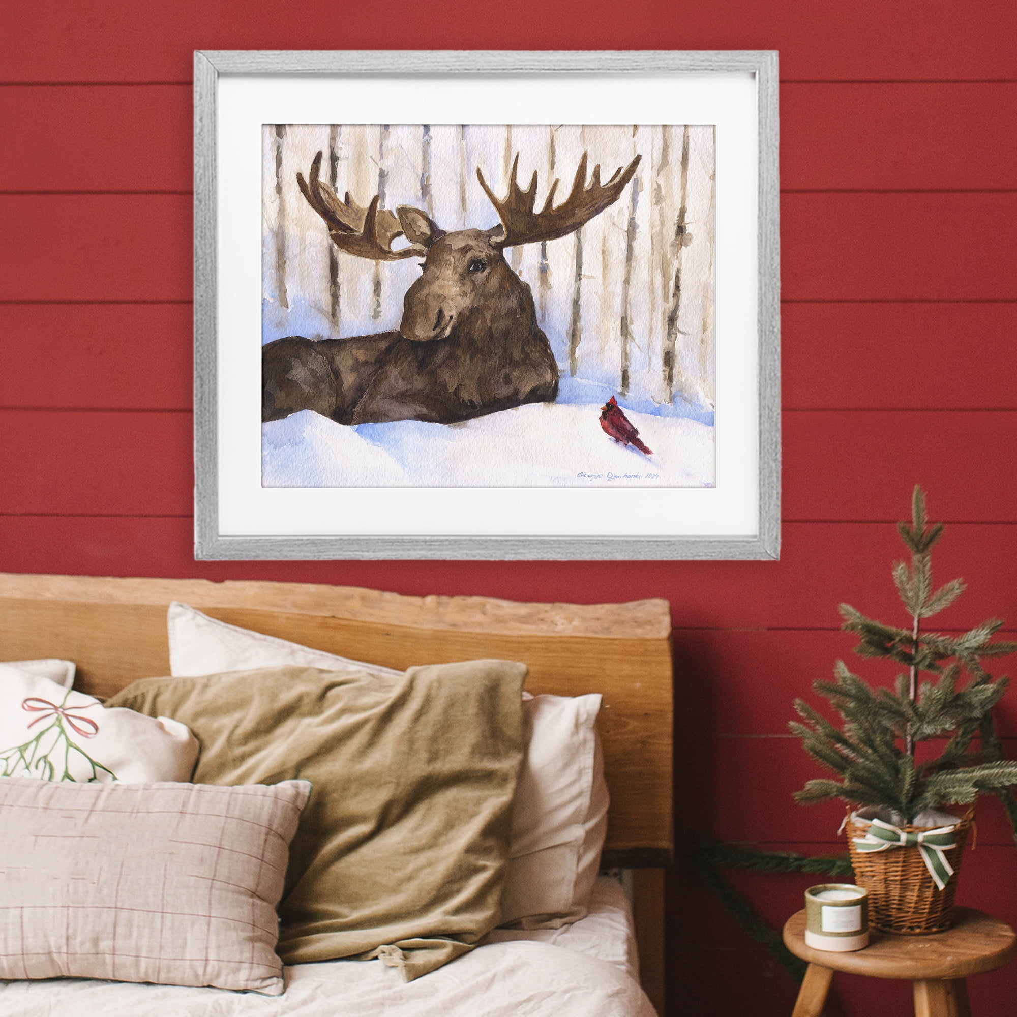 Stupell Industries Moose & Red Cardinal Gray Framed Print Under Glass, design by George Dyachenko