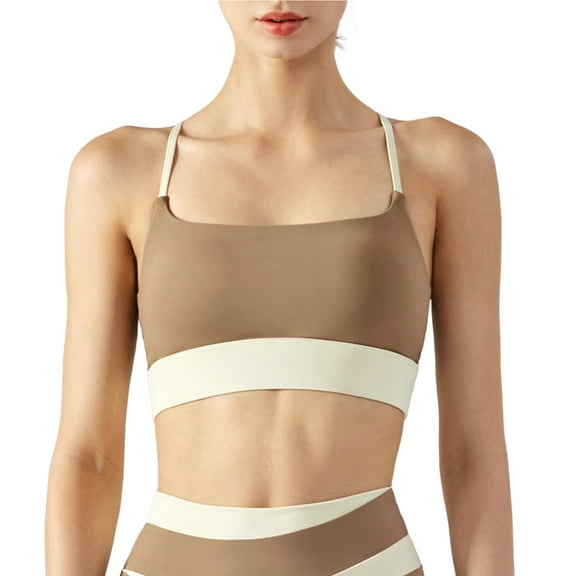 huanledash Women Sports Bra Cross Back Gather Contrast Color High Elasticity Soft Support Breast Sweat Absorption Spaghetti Strap Lady Sports Vest for Gym