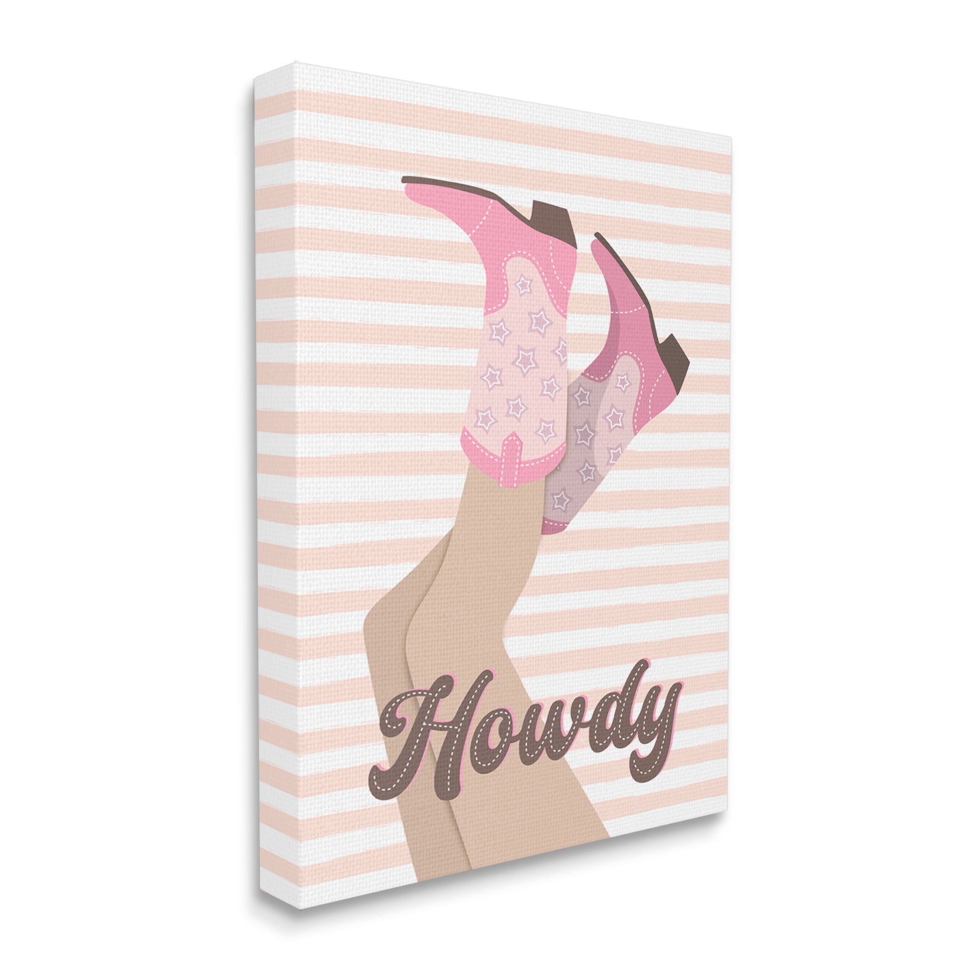 Stupell Industries Howdy Cowgirl on Stripes Abstract Painting Gallery Wrapped Canvas Art Print Wall Art, 36 x 48
