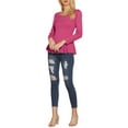 thumbnail image 2 of INSPIRE CHIC Women's Tops Long Sleeves Scoop Neck Casual Peplum Shirts S Magenta, 2 of 8