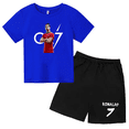 thumbnail image 3 of Conjunto de 2 piezas de camiseta y pantalones cortos de verano para niños y niñas, de algodón con estampado de marca para niños, ropa deportiva transpirable de manga corta para bebés y niños, 3 of 5