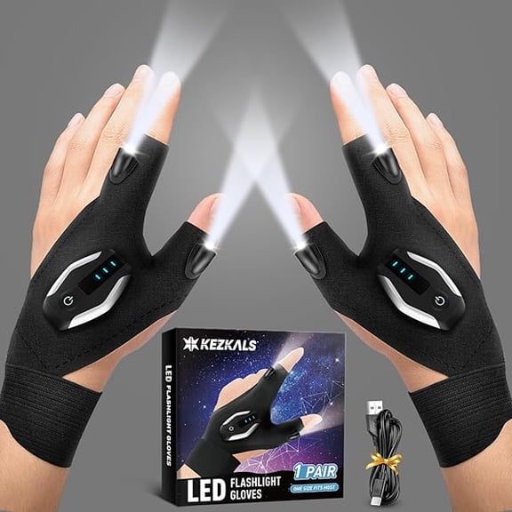 ZC Stocking Stuffers for Adults Men Rechargeable Flashlight Gloves, Gift for Men Dad Him, Mens Gifts for Christmas, Dad Gifts for Who Have Everything, White Elephant Gifts for Adults Gadget