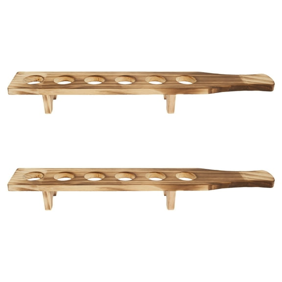 Ikopy 2 Pcs Shot Glass Tray Wood Shot Glass Holder Shot Glass Stand with 6 Holes Shot Glass Serving Tray Fit 1.4inch Diameter Glasses Shot Glass Display Shot Glasses Board for Party Bar Club Drinking