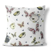 Butterfly Garden Bowl Indoor/Outdoor Pillow with Removable Cover in White 18x18