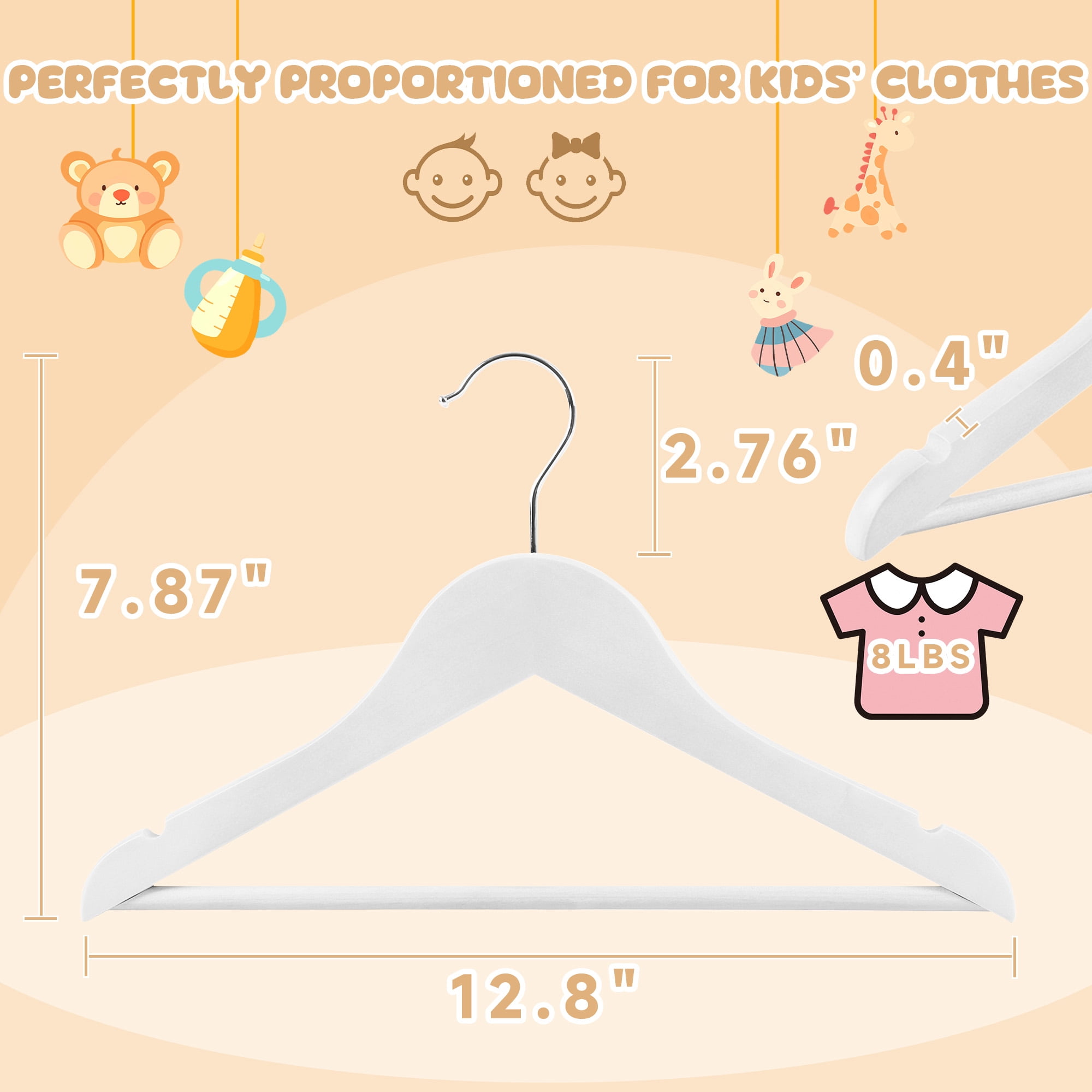 BP4U 24-Pack Kids Wooden Hangers with Pants Bar, Ultra-Slim Baby Solid Wood Clothes Hangers with 360° Swivel Hook for Toddler & Youth Coats/Dresses