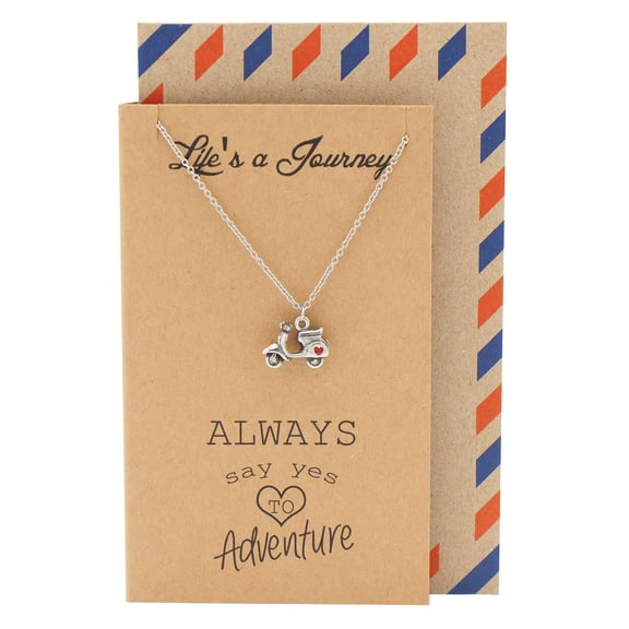 Quan Jewelry Journey Necklace, Scooter Pendant, with Inspirational Quote Card, Travel Gifts, Long Distance, Graduation Gift, Adventurer Explorer Charm